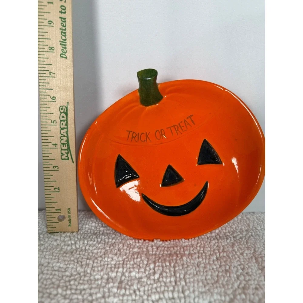 VTG Ceramic Pumpkin Dish Candy‎ Bowl Trick Or Treat Halloween Decoration